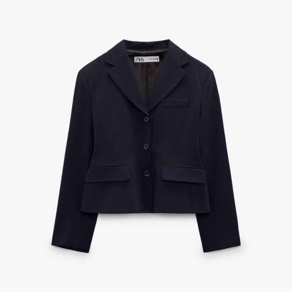 NWT ZARA TAILORED WOOL BLEND BLAZER NAVY BLUE - REF. 2336/408 Large - Picture 11 of 13